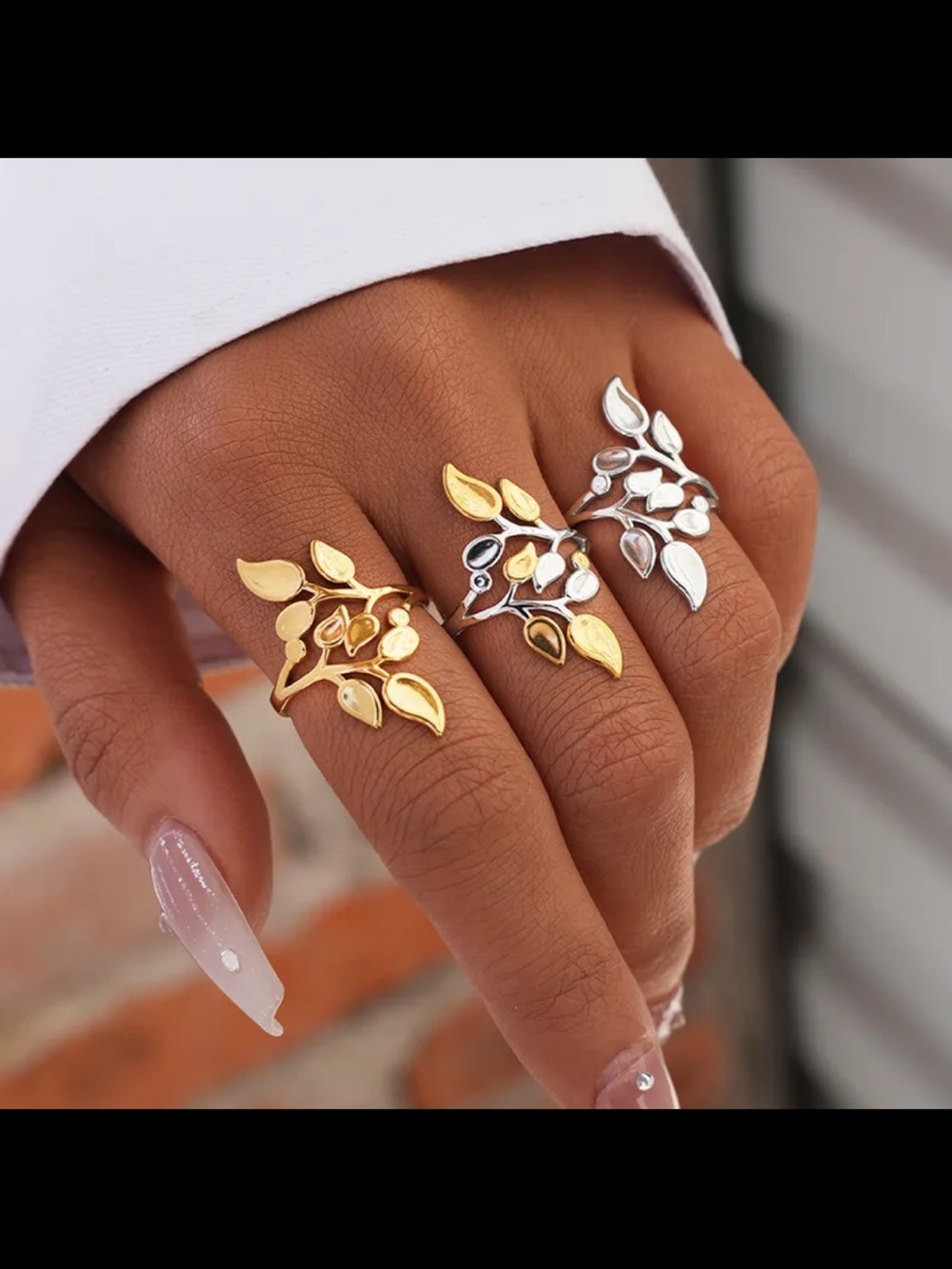 18K PVD Gold Leaf Cluster Ring - Women Jewelry Adjustable